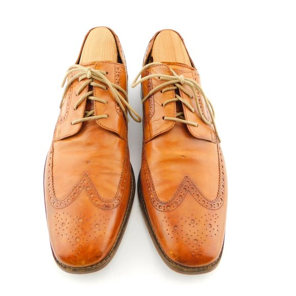 COLE HAAN Nike Air Caramel Brown Leather Wingtip Oxfords Dress Shoes 10.5 - Picture 2 of 7